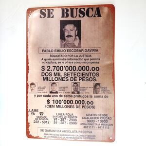 Se Busca Wanted Poster Tin Sign 12×8 Vintage Colombia Retro Metal Wall Decor